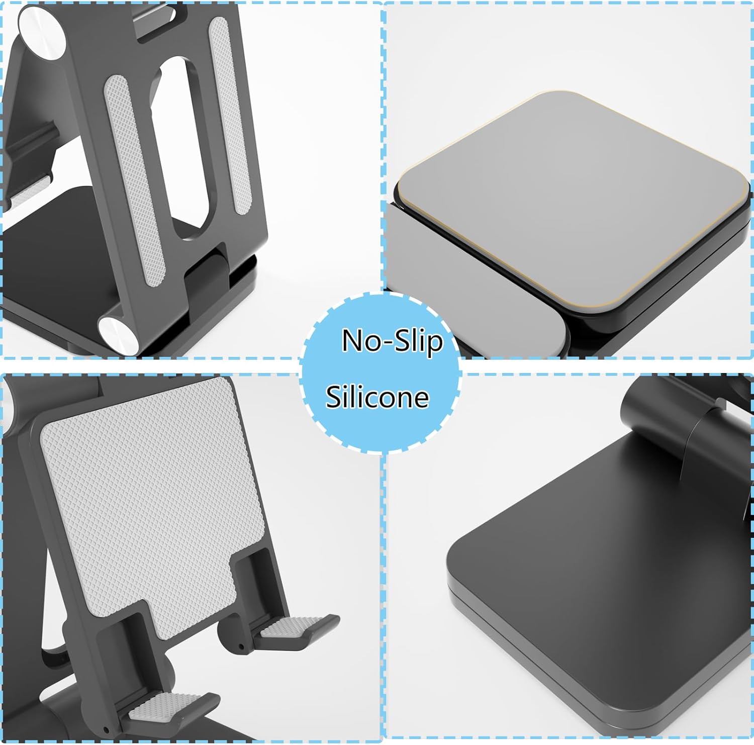 Folding Cell Phone Stand,Laptop Stand, Adjustable Height and Angle Foldable Cell Phone Stand Holder for Desk, Taller iPhone Stand Compatible with 4-11" Smartphones iPad Tablet Laptop (Black)