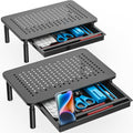WALI Dual Monitor Stand with Storage, Desk Monitor Riser 3 Height Adjustable, Laptop Riser with Airflow Vents, Desk Organizer for Computer, Laptop, Printer, Notebook (STT003D-2B), 2 Pack, Black