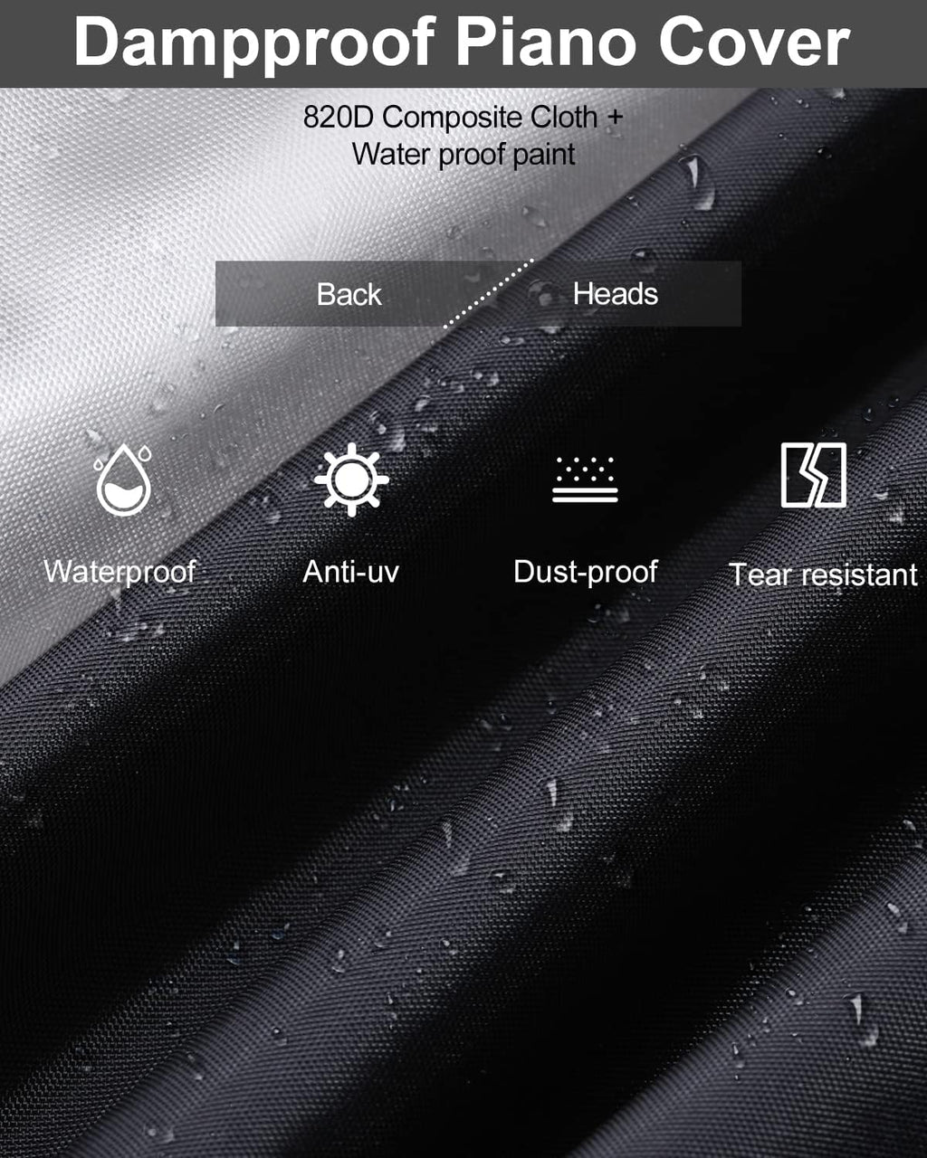 Stretchy Electric Piano Keyboard Covers - Waterproof Elastic Lock Music Keyboard Protector (61 Keys, Black)