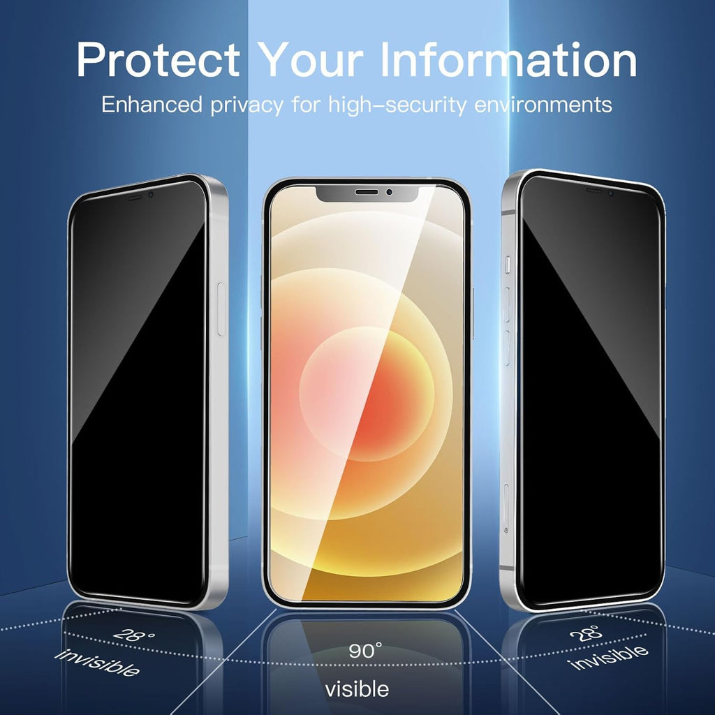 NEW'C 3 Pack Privacy for iPhone 12,iPhone 12 Pro Screen Protector (6.1"), Enhanced 28-Degree Privacy Angle, Ultra Durable 9H Hardness, Bubble-Free