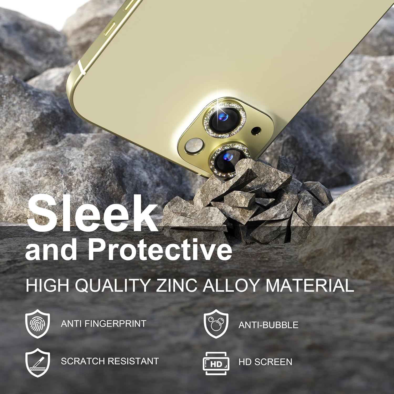 beuxece for iPhone 15/iPhone 15Plus Camera Lens Proprotector, Metal Camera Screen Proprotector Cover Accessories, Case Friendly, HD Tempered Glass,Drop Protection, Easy to Install,Yellow