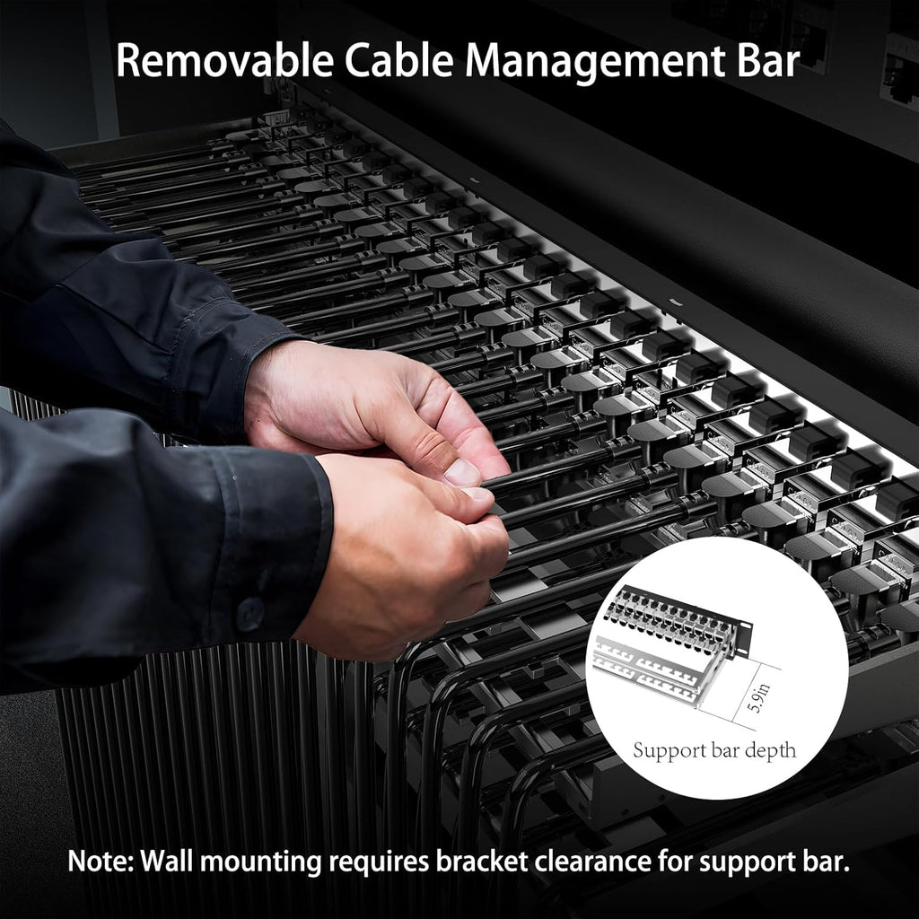 Jadaol 48 Port Shielded Patch Panel Rack or Wall Mount 19-Inch, 2U Cat6A Network Panel Preloaded with 48 Keystone Couplers Plus 2 Spare, 10Gbps Ethernet Panel with Cable Management & Back Support Bar