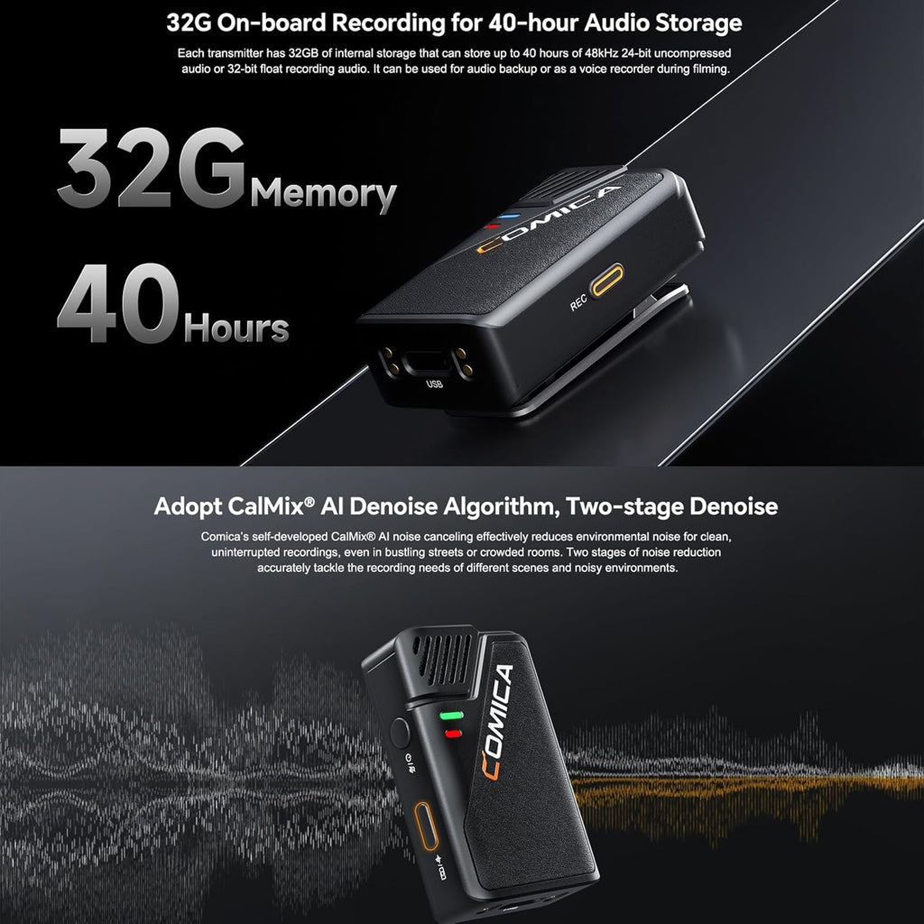 COMICA BooMax Wireless Lavalier Microphone for Cameras, Smartphones, 2.4G Internal Dual Lapel Mic with 32G Storage,Noise Cancellation,IPS Touchscreen for Vlogs, Interviews, Live Streamings,TikTok