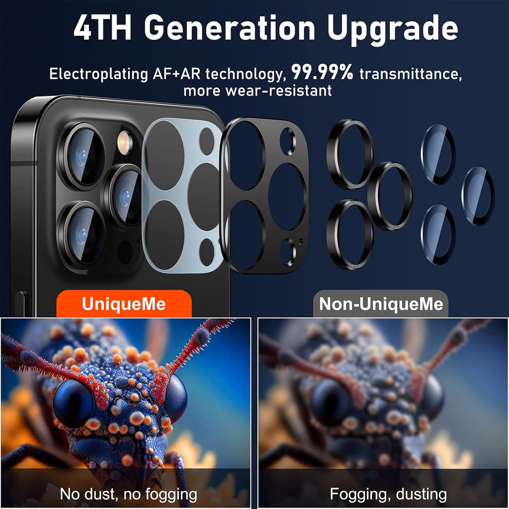 UniqueMe for iPhone 13 Pro/iPhone 13 Pro Max Camera Lens Protector, [Strong Drop Protection] [Not Easy to Fall-off] Metal Ring Tempered Glass Rear Camera Screen Cover - Graphite