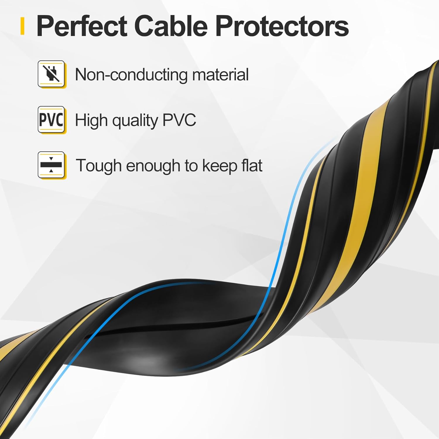 Floor Cord Cover 10Ft Heavy Duty PVC Floor Cable Protector Electric Cord Hider Cable Management Floor Strip Extension Cord Covers Cable Raceway for Wires on Floor Inner Channel 1.36" W x 0.43" H