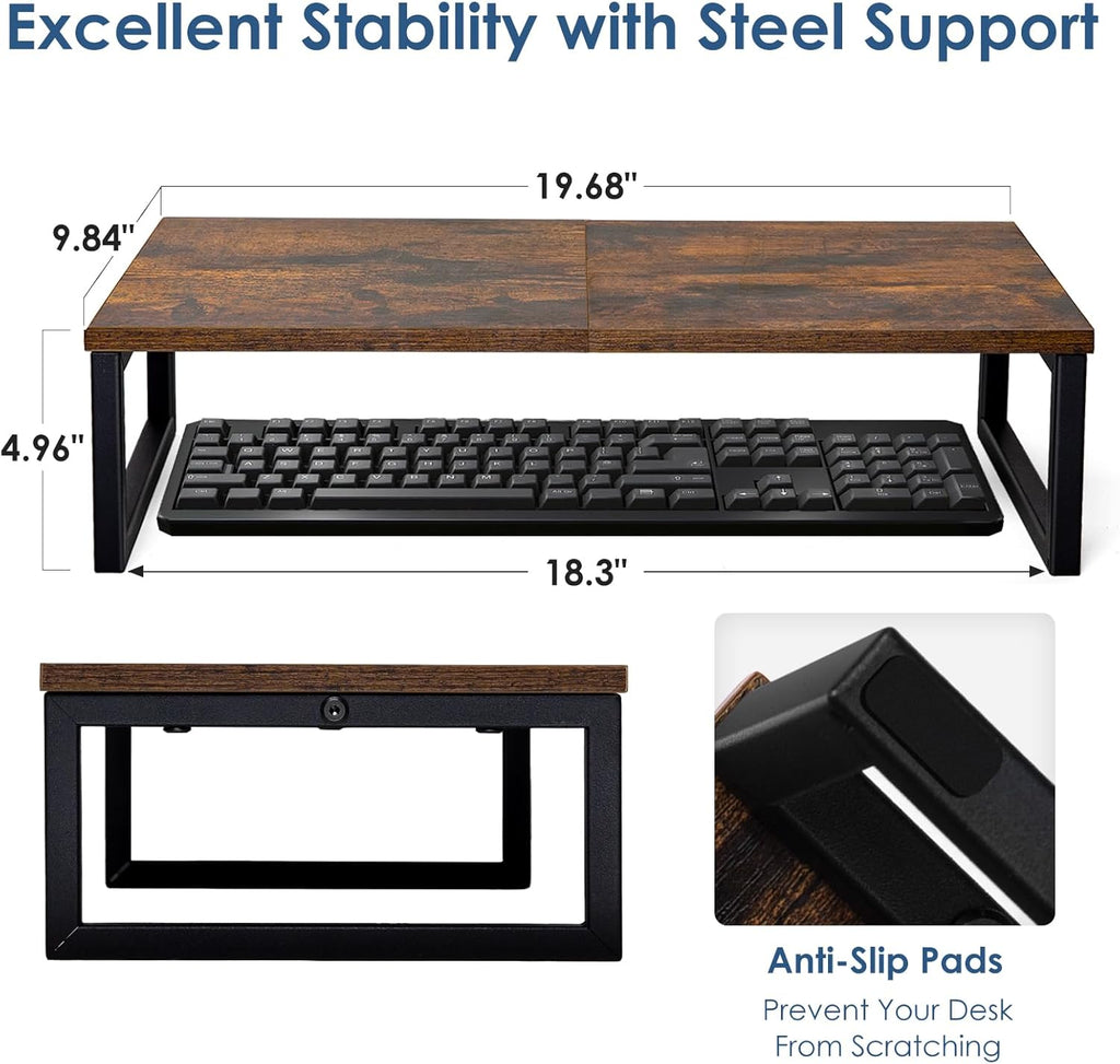 ARCOBIS 20 Inch Monitor Riser, Wood & Metal Computer Monitor Stand Riser for Desk, Rustic Brown