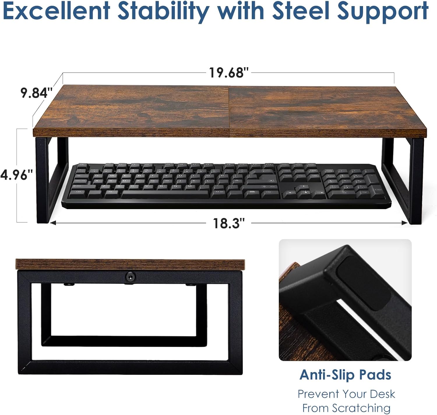 ARCOBIS 20 Inch Monitor Riser, Wood & Metal Computer Monitor Stand Riser for Desk, Rustic Brown