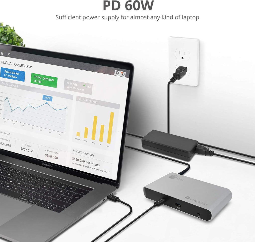 SIIG Thunderbolt 3 or USB C Dual 4K Display Docking Station with 60W PD- Titan Ridge (2X DP 1.2, 1x USB-A/2x USB-C 10Gbps, 2X USB-A 5Gbps, Ethernet) for Windows&Mac M1/M2/M3 Pro/Max (JU-DK0C11-S1)