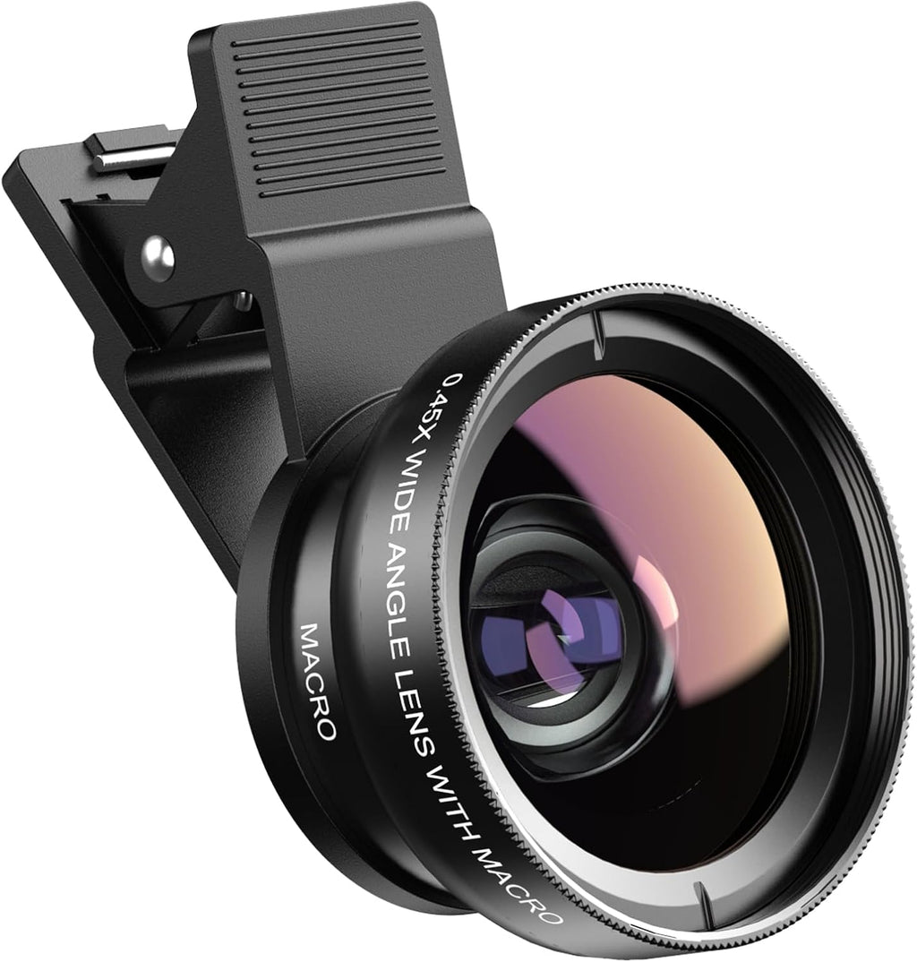Apexel Phone Camera Lens, 2 in 1 Cell Phone Clip-on Lens Kit 0.45X Wide Angle Lens 140°+ 12.5X Macro Lens Clip-on iPhone Lens for iPhone Samsung and Most of Android Smartphone