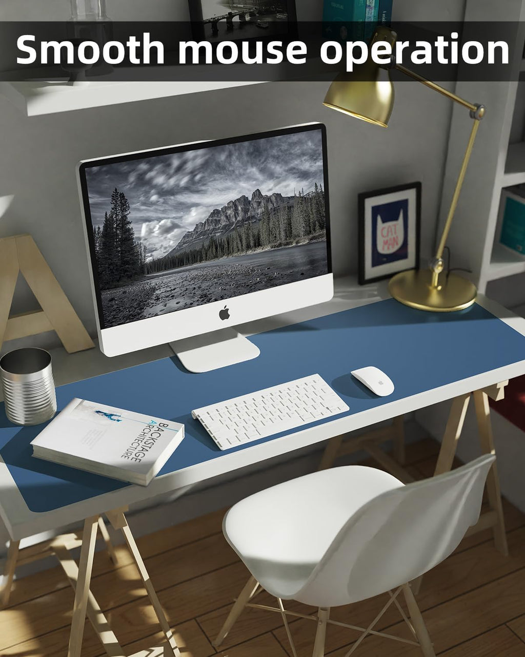 Large Desk mat, Leather Desk Pad Protector,Office Desk Mat,Mouse Pad, Non-Slip Desk Blotter, Laptop Desk Pad, Waterproof Desk Writing Pad for Office&Home (Grey Blue, 55" x 17")