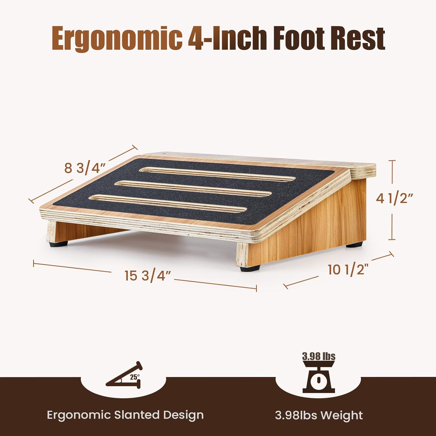 StrongTek Ergonomic Foot Rest Support, Under Desk Footrest, Non-Slip Foot Stool, 4" High, Improve Posture, Reduce Fatigue & Pain, 300lbs Capacity, Ideal for Office & Gaming, Enhance Health and Comfort