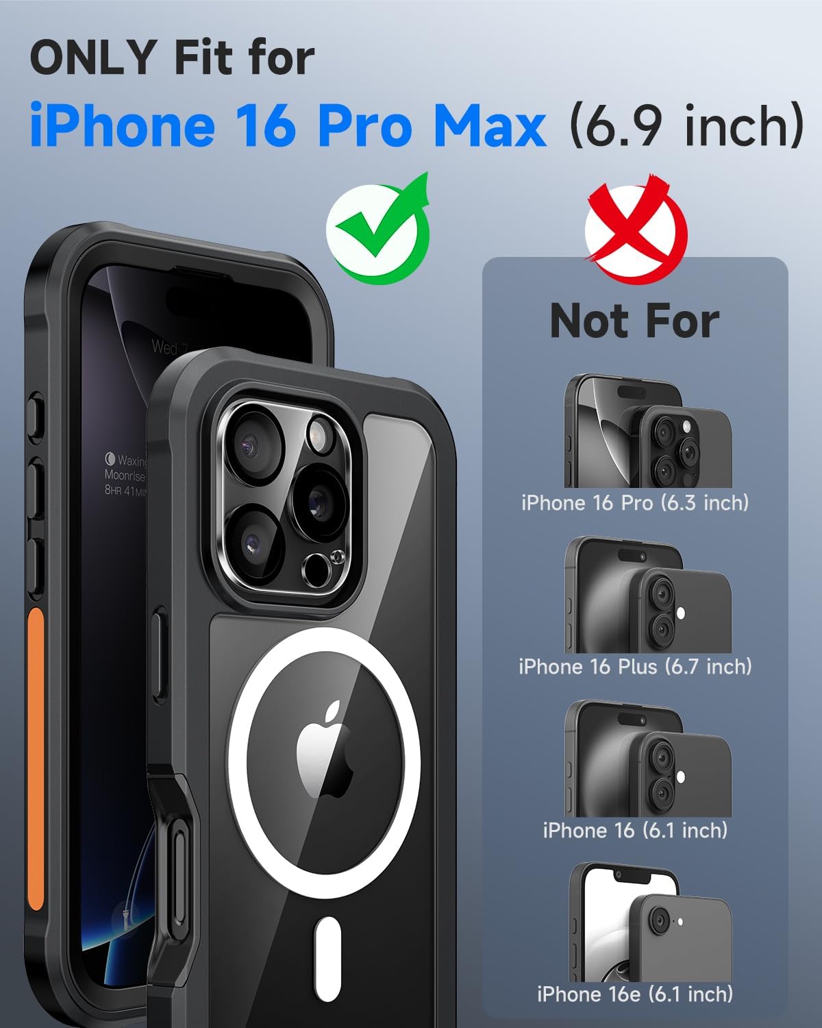 seacosmo for iPhone 16 Pro Max Case, Full Body Bumper with Built-in 9H Tempered Glass Privacy Screen Protector and Camera Lens Protector, Compatible with MagSafe, Shockproof Phone Cover, 6.9", Black