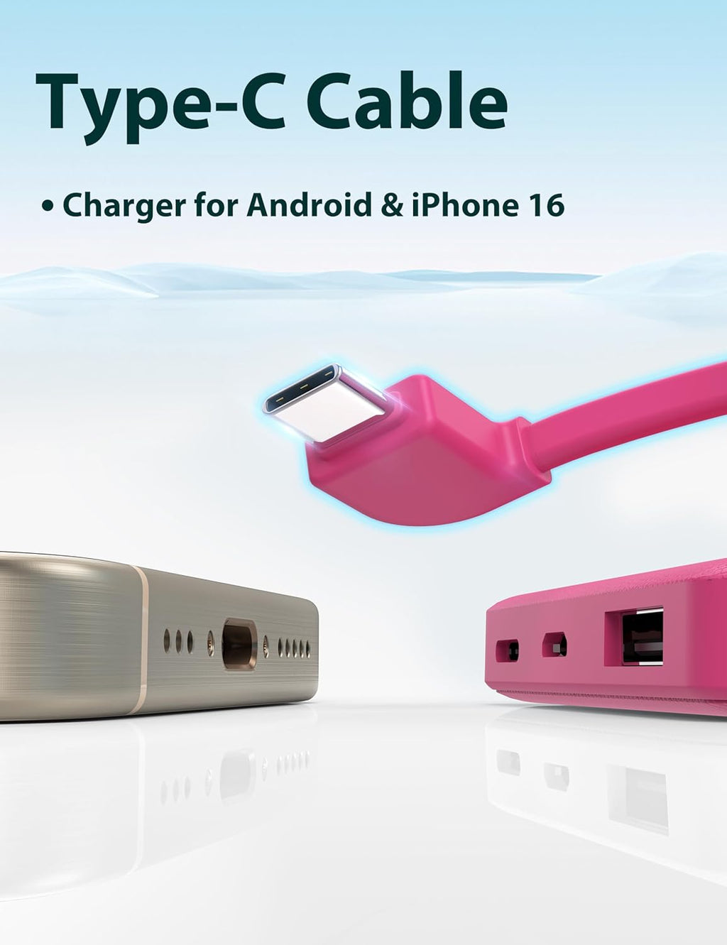miisso 6000mah Ultra Slim Built in Cables Power Bank, Card Size Built in USB C Cords Battery Pack Portable Charger for Phones, 3 Output External Battery Pack Compatible with iPhone, Samsung, Plum Red