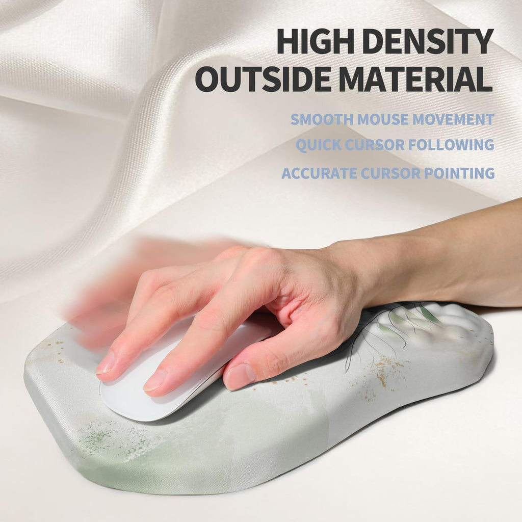 Ergonomic Raised Mouse Pad Wrist Support with Bilateral Slope Memory Foam Mousepad for Wrist Rest and Carpal Tunnel Pain Relief 11.8x7.9〃 Green Leaf