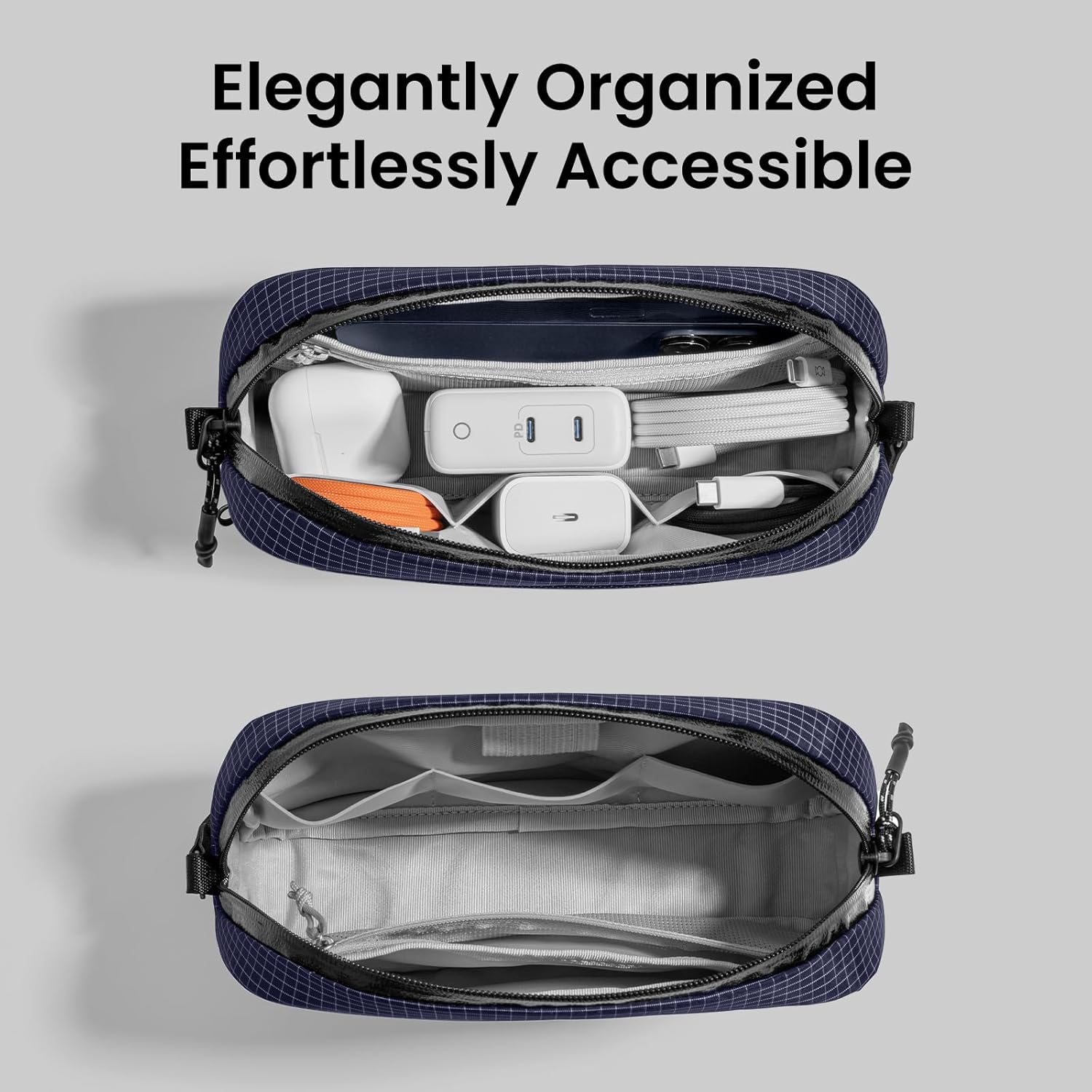 tomtoc Electronics Organizer Travel Case Performance, Water Resistant Bag Cable Tech Pouch Accessories, Carry Storage for Cord, Phone, Cables, Airpods, USB Flash Drive, Daily Items