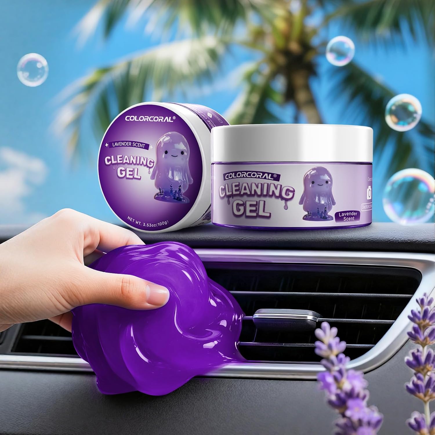 Car Cleaning Gel Reusable 2Pack - Lavender Scent Dust Cleaning Putty Keyboard Slime for Car Interior Air Vent Cleaner, Auto Detailing Tools Accessories, Dust Remover Gifts for Men Women,200g,Purple