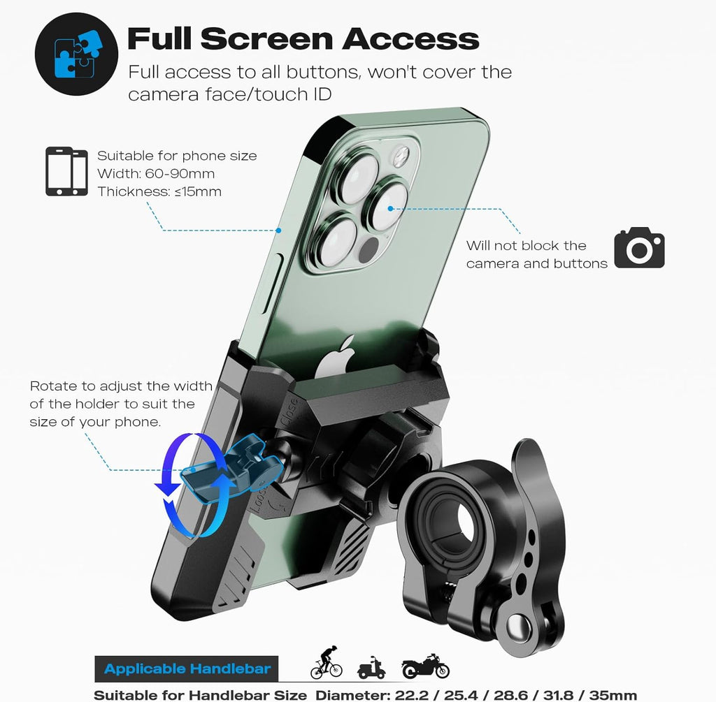 New Upgraded Bike Phone Mount Holder Two Connectors Quickly Lock and Release,360°Rotatable Bicycle Motorcycle Scooter Accessories Handlebar Phone Clip for 4.0"-7.0" Smartphone (Black)