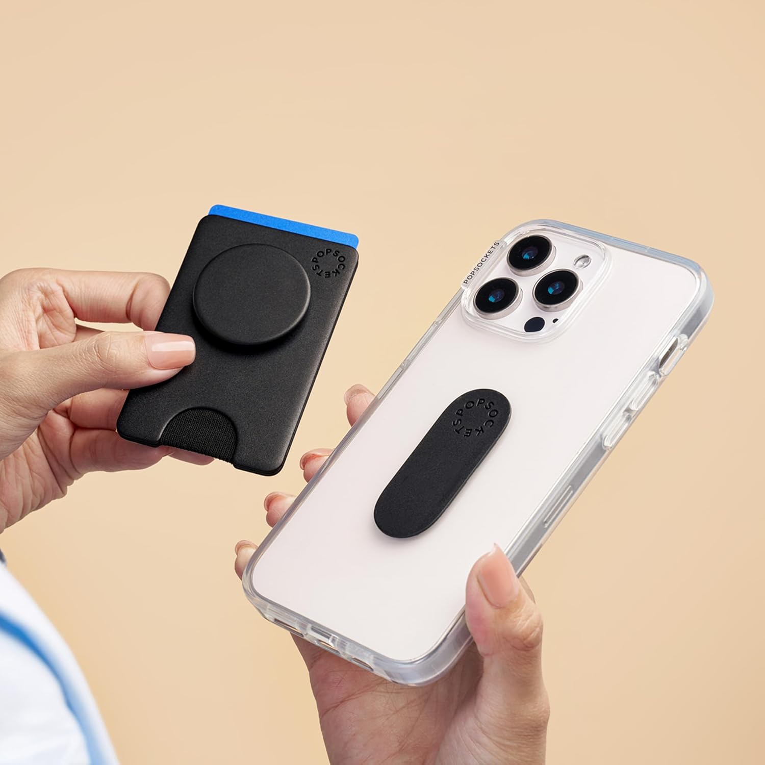 PopSockets Phone Wallet with Expanding Kickstand, Phone Card Holder - Black