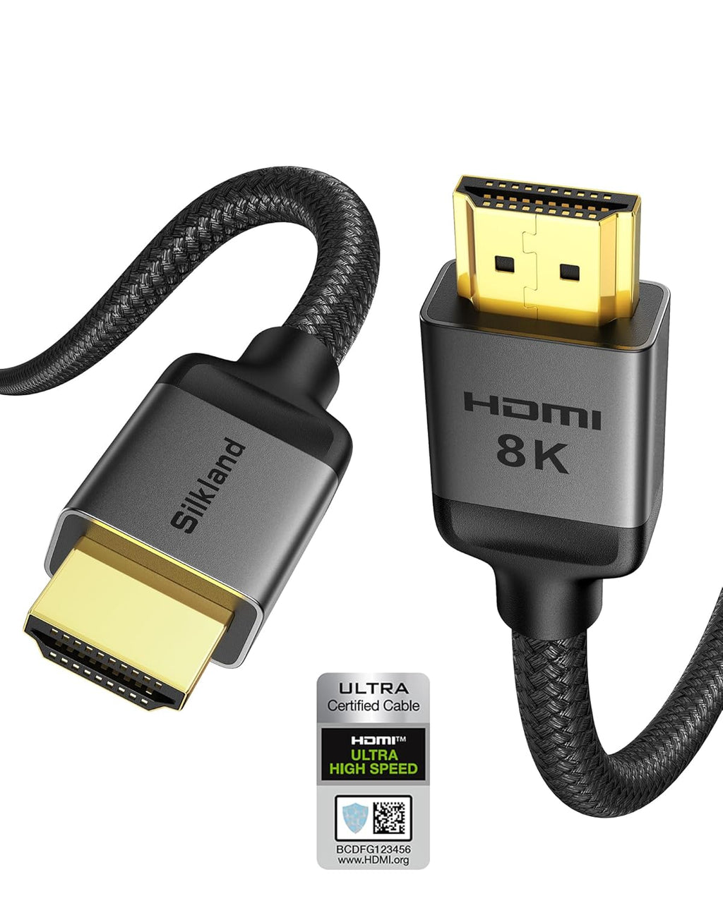 Silkland Certified Long 10K 8K HDMI 2.1 Cable 20ft, (Upgrade Braided) Ultra High Speed HDMI® Cable [8K@60Hz, 4K@120Hz] 48Gbps, HDR, eARC, HDCP 2.2/2.3, Compatible for PS5/Xbox/Soundbar/Roku TV