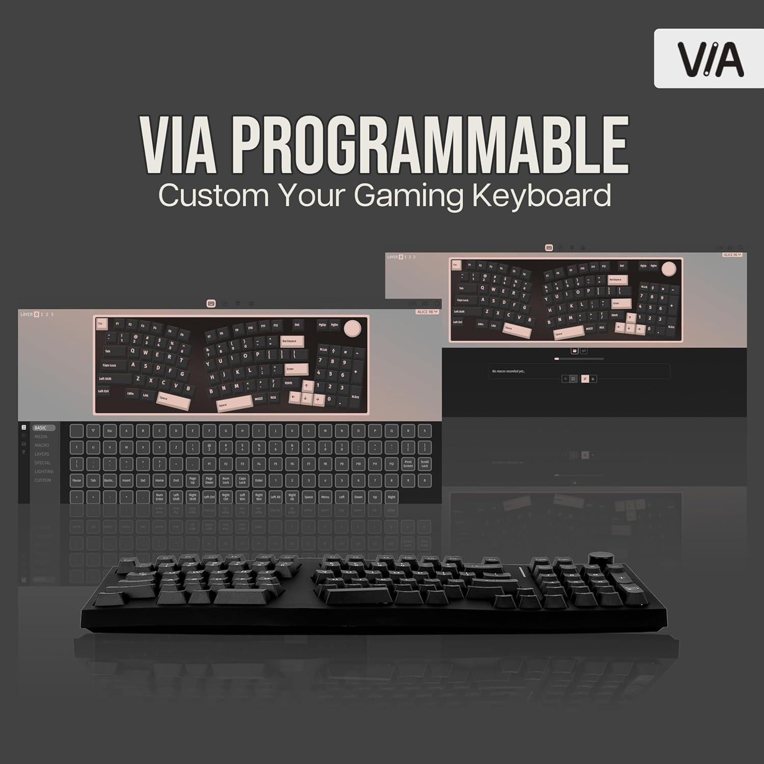 Feker Alice98 Ergonomic 98 Keys Custom Mechanical Keyboard, VIA Programmable, USB-C Wired Gaming Keyboard, Hot Swappable, 5 Layer Paddings, Control Knob, NKRO, RGB for Win/Mac (Black)