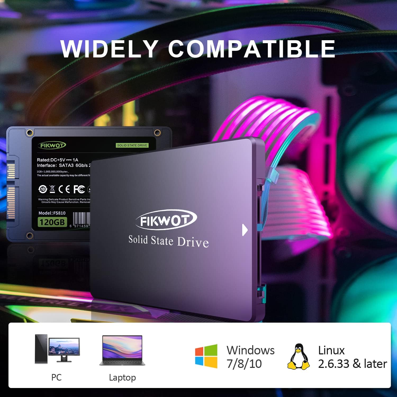 FS810 128GB SSD, 2.5" SSD SATA III 6Gb/s, Solid State Drives, Up to 560MB/s, 3D NAND TLC Flash, Internal SSD for Desktops and Laptops(Black)