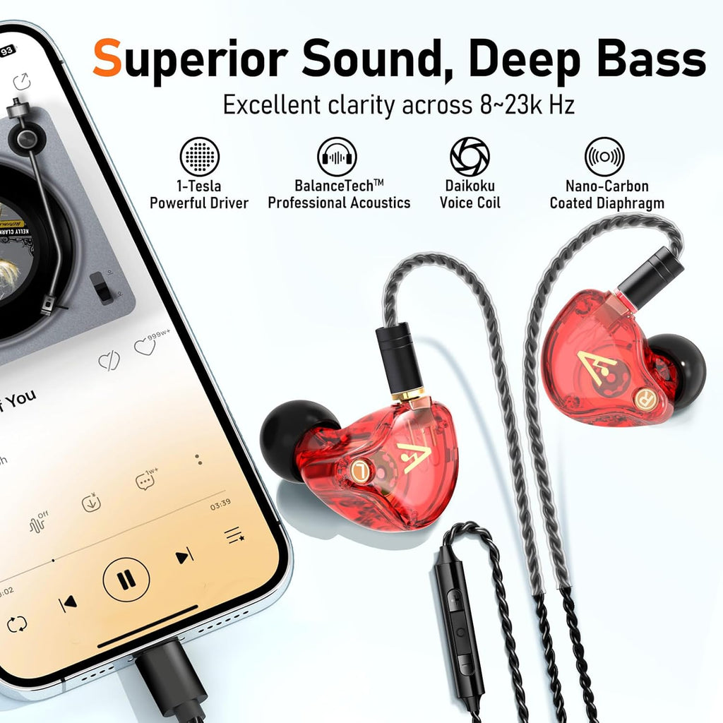 Vibes 202MC USB-C Wired Earbuds - HiFi in Ear Headphones - USBC for iPhone 16/15 - Noise-Isolating Ear Buds w/ Mic - Clear Sound, Deep Bass & Comfort-Fit Earphones - Silver Plated Cord, Carrying Case