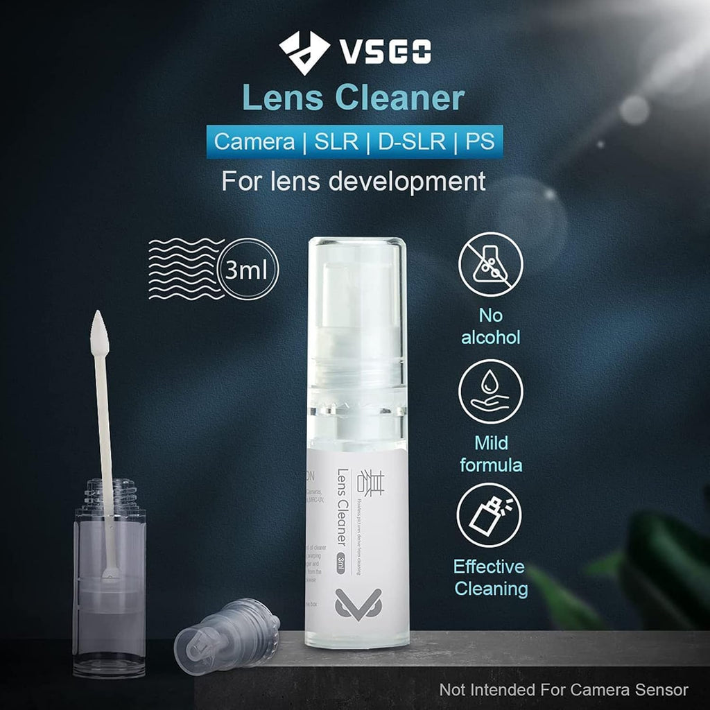 VSGO Professional Lens Cleaning Kit with Air Blower Folding Pouch Microfiber Lens Cloth Wet Wipes Lens Cleaner Metal Brush Cotton Swab Compatible for Optical Camera Lens Phone Laptop Cleaning(VS-A2E)