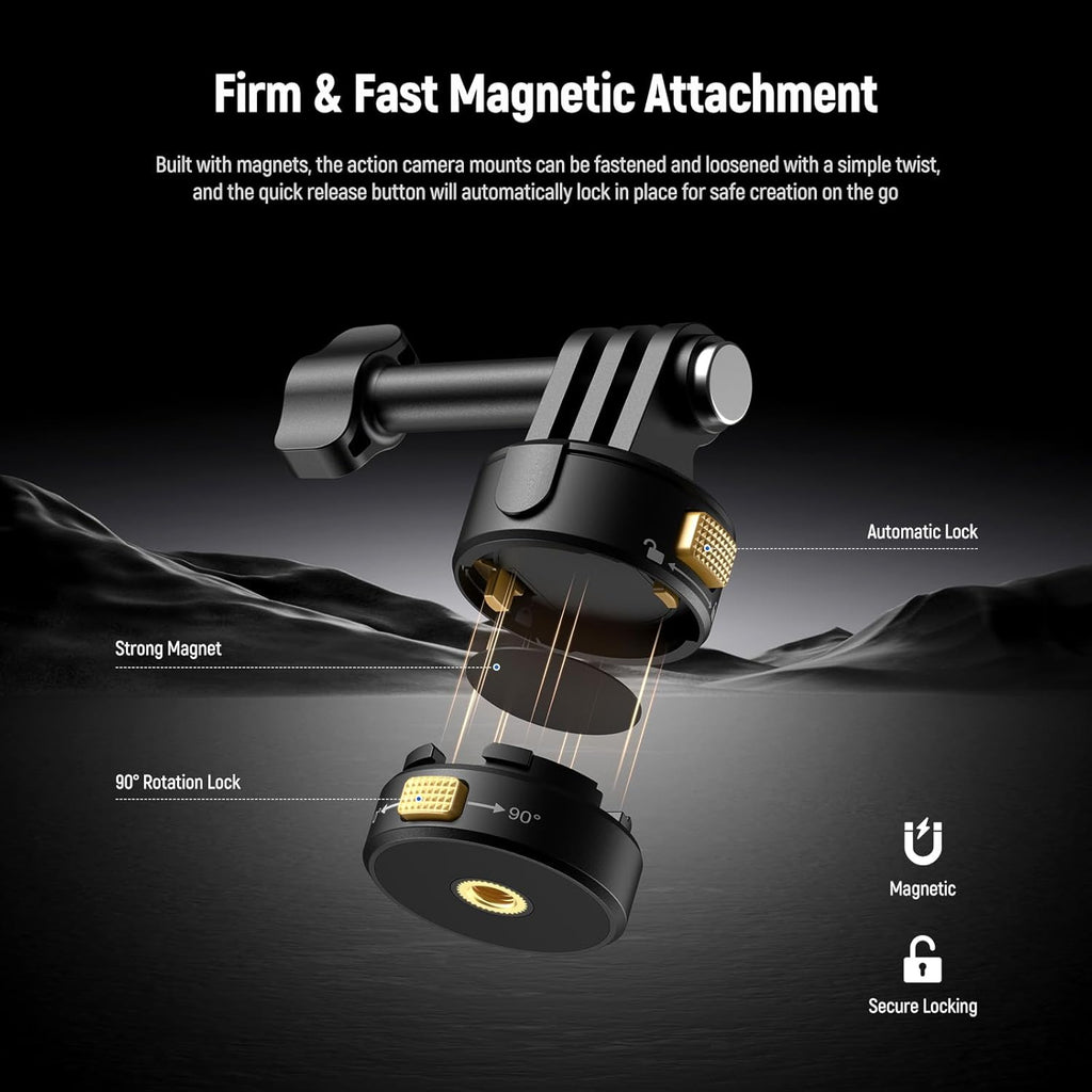 Neewer 6 in 1 Action Camera Mount Kit, Compatible with Hero 13 12 11 Max DJI Osmo Action Insta360, Metal Magnetic Quick Release Mount with 1/4" Thread & Folding Fingers for POV Shots, GP-23