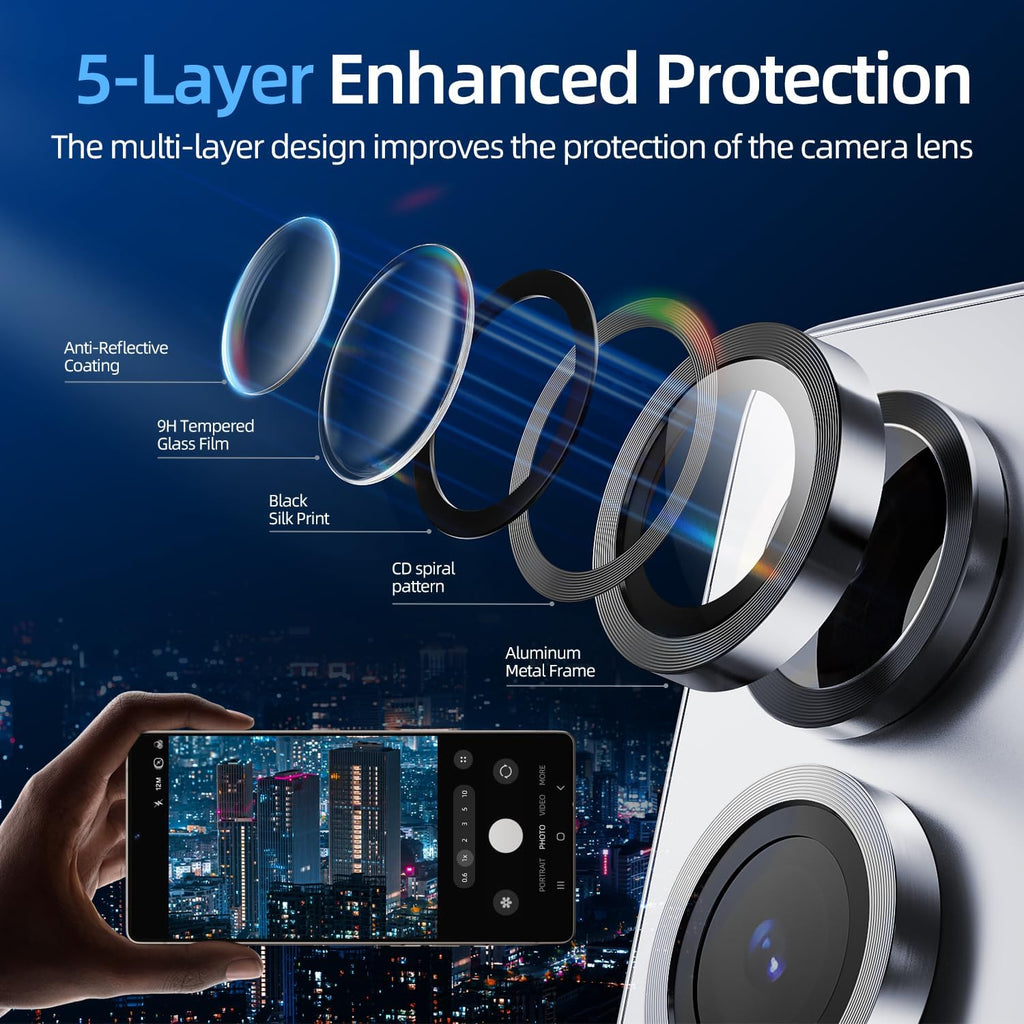 X-it Camera Lens Protector for Samsung S25 Plus, 9H Tempered Glass, Independent Metal Aluminum Edge Original Protection Design, Suitable for Phone Case, Anti-scratch, Anti-reflective, Silver