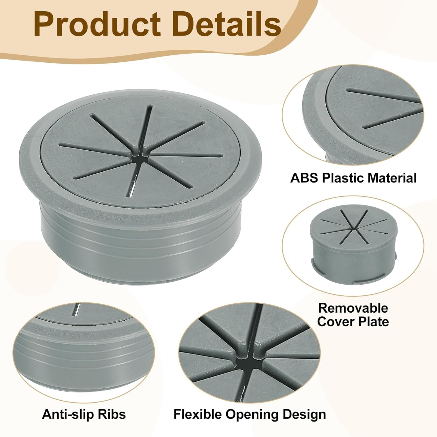 uxcell 6 Pcs Desk Grommet, Fit 53mm/2.09" Plastic Cable Hole Cover Bulk Top Hat Grommet Desk Hole Cover for Cables Home Office, Dark Gray