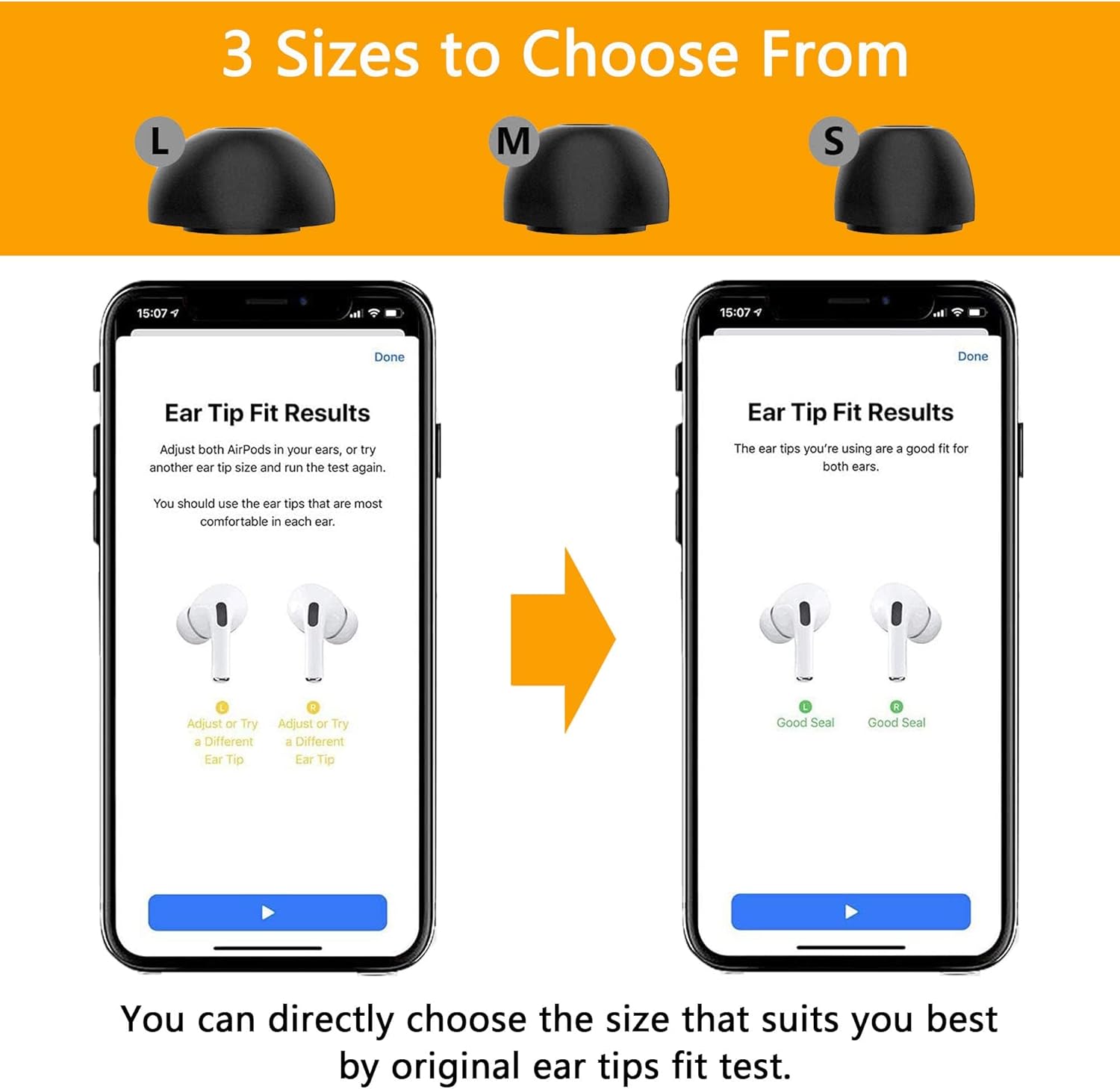 Airpod Pro Ear Tip Memory Foam & Silicone Hybrid Ear Tips, Perfect Noise Reduction, Stays in Your Ears, Ultra-Comfort, Anti-Slip Eartips, Fit in The Charging Case (Black, Assorted S/M/L)