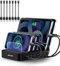 MSTJRY Charging Station for Multiple Devices : 5 Port Multi USB-A Charger Stations Multi-Device Organizer Charging Dock Designed for iPhone iPad Cell Phone Tablets (7 Short Cables Included), Black
