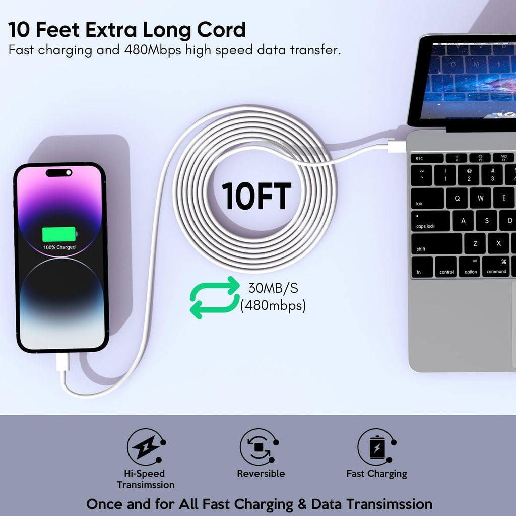 iPhone Charger [Apple MFi Certified] 2Pack PD Dual USB C Charger Block Fast Charging Wall Charge Plug with 10FT Long Rapid Type C - Lightning Cable Apple Charge for iPhone 14/13/12/11/XS/XR/SE, iPad