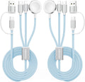 2Pack Blue-Travel Essentials 3 in 2 USB C Cable for Watch Charger Phone Charger USB C Multi Fast Charging Cable Compatible with Watch Ultra/SE/10/9/8/7/6/5/4/3/2/1 & Phone 16/15/14/Galaxy S23-4FT