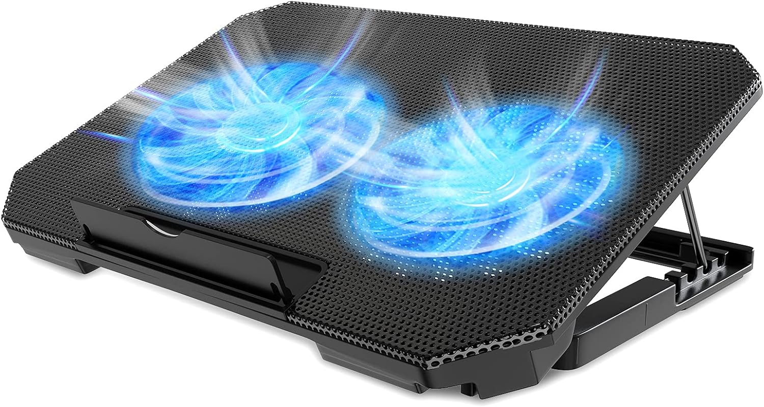 LIENS Laptop Cooling Pad with Adjustable Height Two 5.1 Inches Fan 2 USB Ports Suitable for 12"-15.6" Laptops（Black）