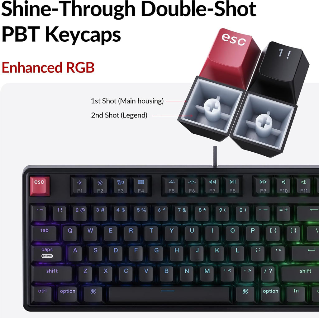Keychron C3 Pro TKL 80% Wired Mechanical Keyboard, 8K Polling Rate, QMK/VIA Programmable, Hot-Swappable, RGB Backlit Shine-Through Keycaps, Super Brown Switch, for Windows/Mac