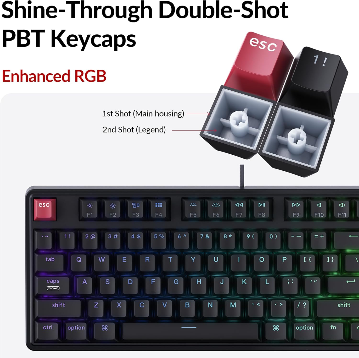 Keychron C3 Pro TKL 80% Wired Mechanical Keyboard, 8K Polling Rate, QMK/VIA Programmable, Hot-Swappable, RGB Backlit Shine-Through Keycaps, Super Brown Switch, for Windows/Mac