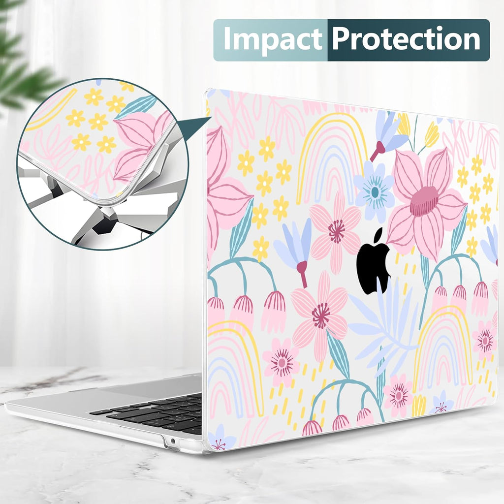 TWOLSKOO Compatible with M4 MacBook Air 13.6 inch Case 2025-2022 Release M4 A3240 M3 A3113 M2 A2681, Plastic Hard Shell & Keyboard Cover & Type C Adapter & Screen Protector, Floral Spring