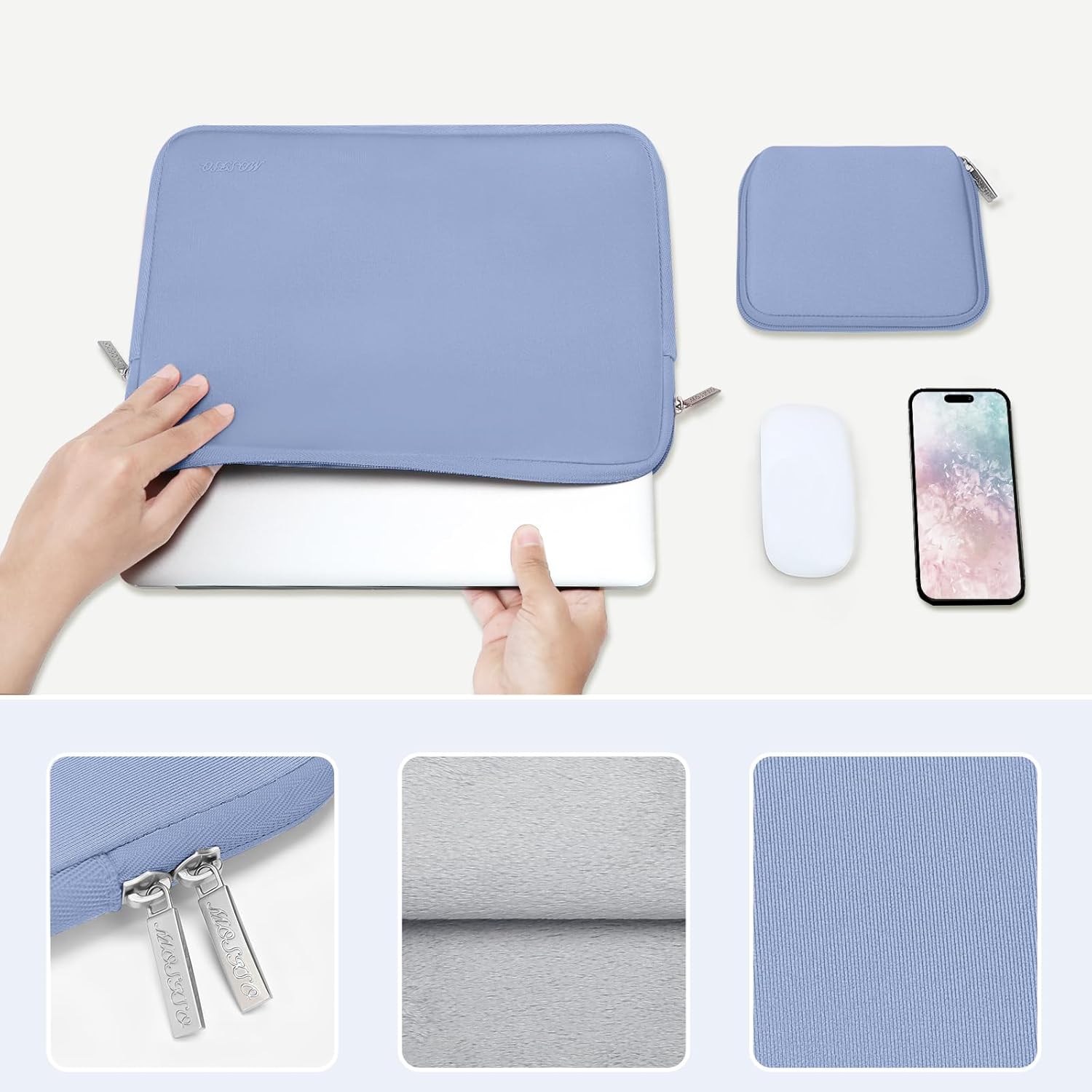 MOSISO Laptop Case 13 inch, 13 inch Laptop Sleeve Bag Compatible with MacBook Air 13 M4 M3 M2 M1 2025-2018 / Pro 13 M2 M1 2025-2016, Neoprene Computer Sleeve Bag with Small Case, Serenity Blue