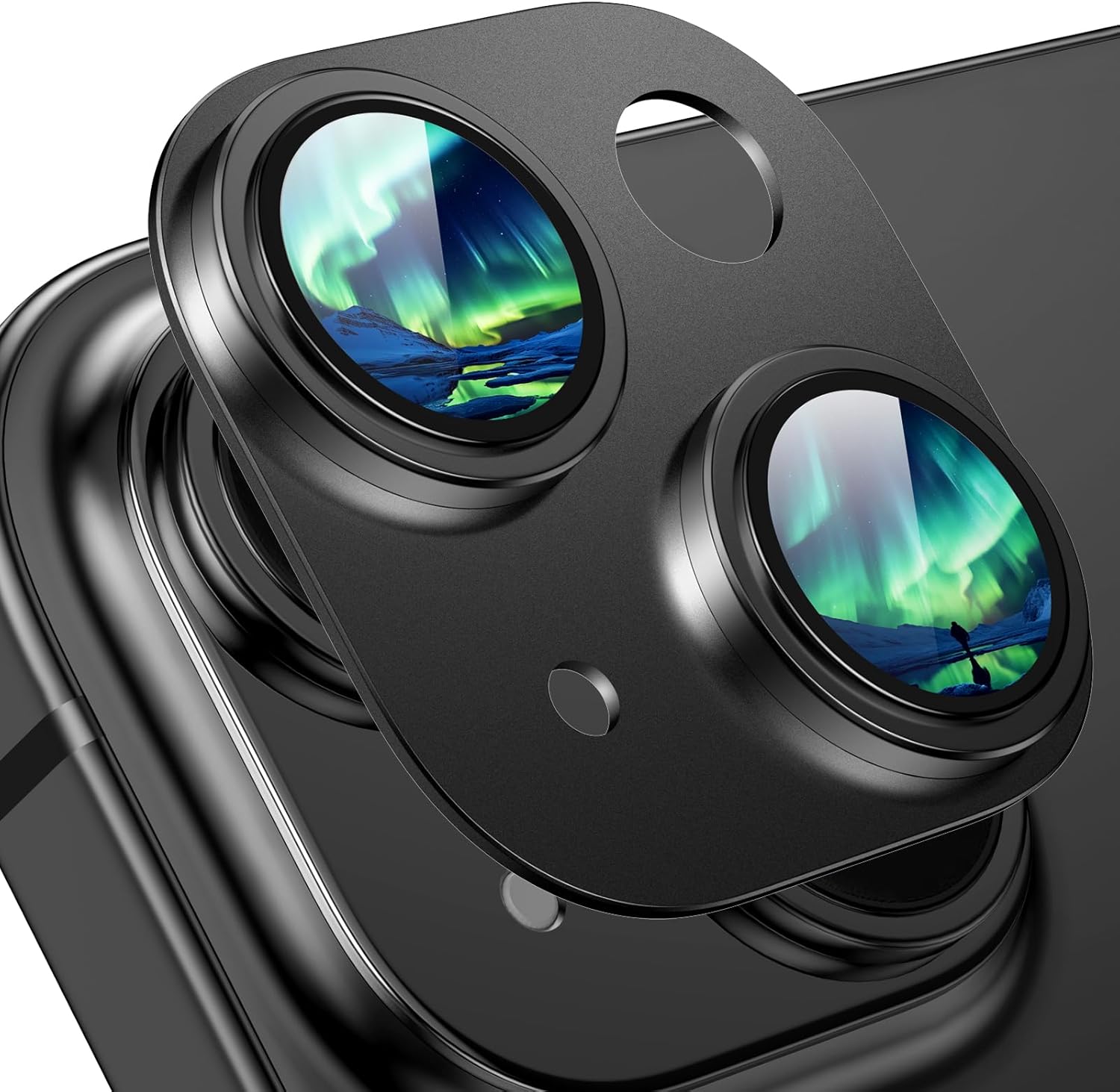 Compatible with iPhone 15/iPhone 14/iPhone 14 Plus/iPhone 15 Plus Camera Lens Protector, [Case-Friendly][Strong Adsorption][AR Anti-Reflection] Tempered Glass Full Coverage,Black