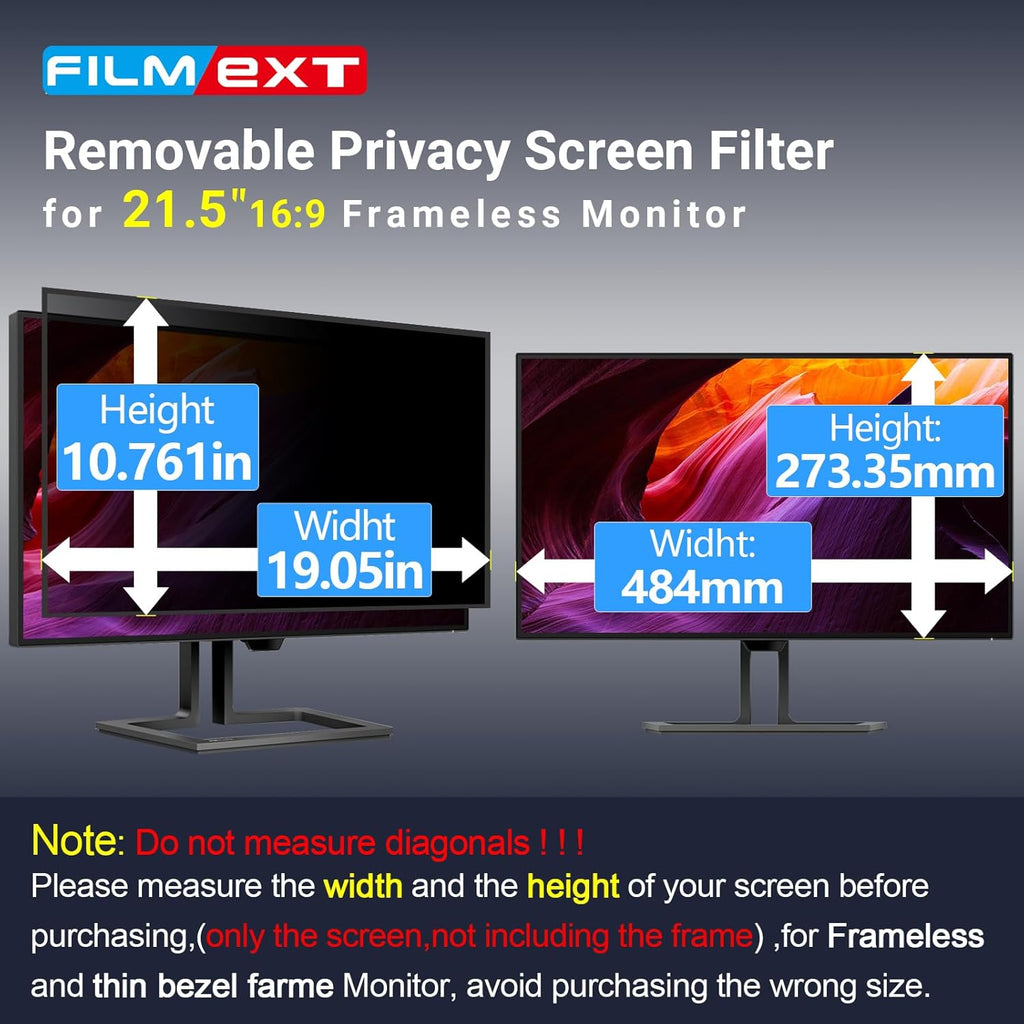 FILMEXT [2 Pack 21.5 Inch Computer Privacy Screen Filter for 16:9 All-in-One Desktop/Frameless Monitor- Removable Blue Light UV Blocking Privacy Shield for Thin Bezel Computer