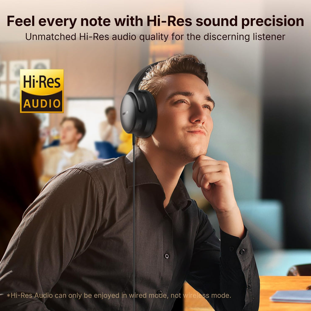 EarFun Tune Pro Active Noise Canceling Headphones, Wireless Bluetooth Headphones with 5 Mics, 120H Playtime, Bluetooth 5.4, Hi-Res Audio, Multipoint Connection, Custom EQ via App, Comfortable Fit