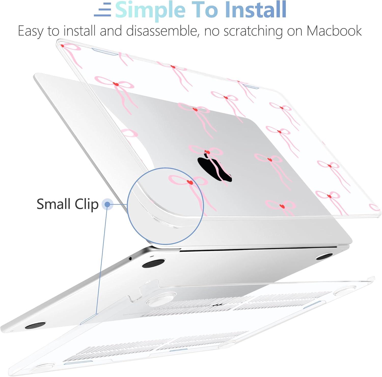 MEEgoodo Case for M4/M3/M2 MacBook Air 13.6 inch Case 2025 2024 2022, Fit Model A3240/A3113/A2681, Laptop Hard Shell with Keyboard Cover Compatible with MacBook Air 13 inch, Bows & Little Hearts