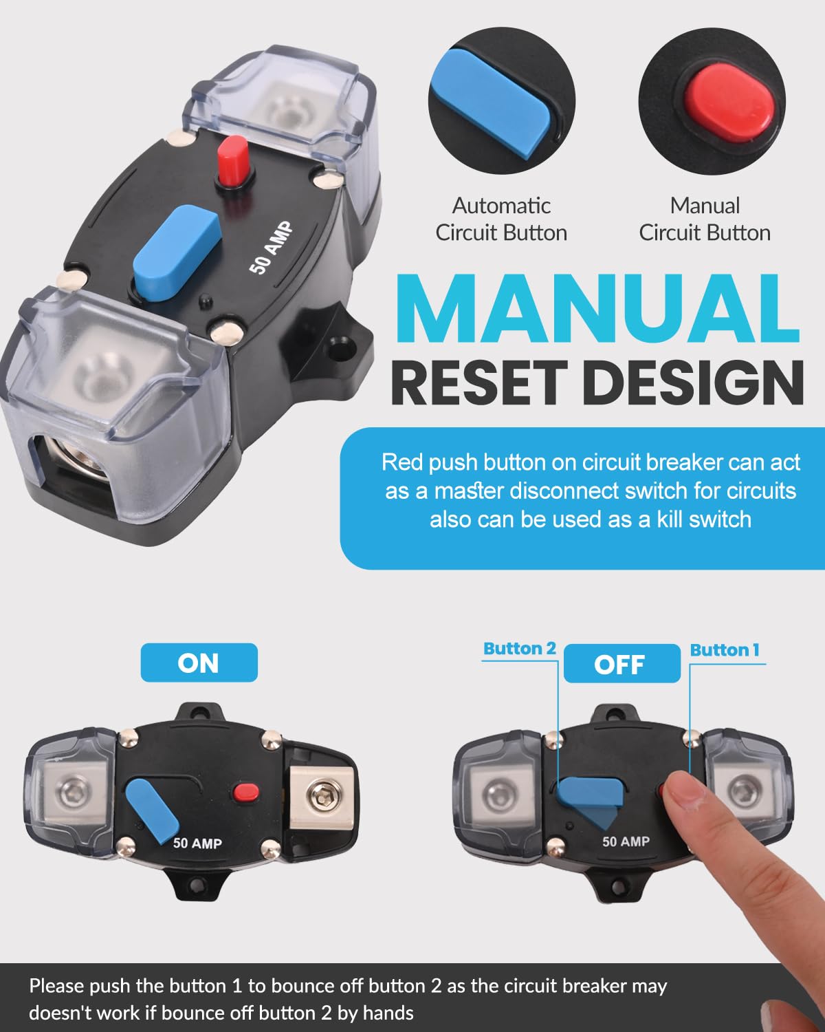 300 Amp Circuit Breaker 12-48 Volt DC 300A Self Recovery Resettable High Amp Circuit Breaker with Manual Reset Button for Automotive RV Marine Boat Car Audio and Amps Protection