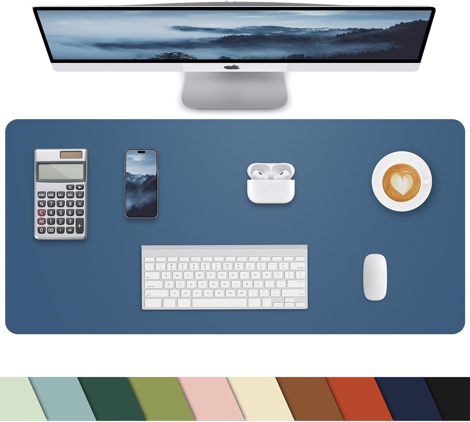 Pu Leather Desk Protector, Non-Slip Laptop Mat - Waterproof Writing Pad for Office/Home (23.6"x13.8", Grey Blue)