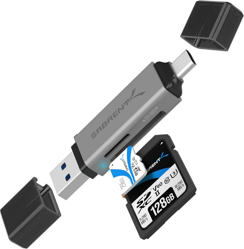 SABRENT SD Card Reader, High-Speed USB C to Micro SD Card Adapter, USB 3.0 OTG Dual Slots Memory Card Reader & 3.0 OTG – High Speed Micro SD Card Reader for SD, SDHC, SDXC, MMC, T-Flash (CR-BCA2)