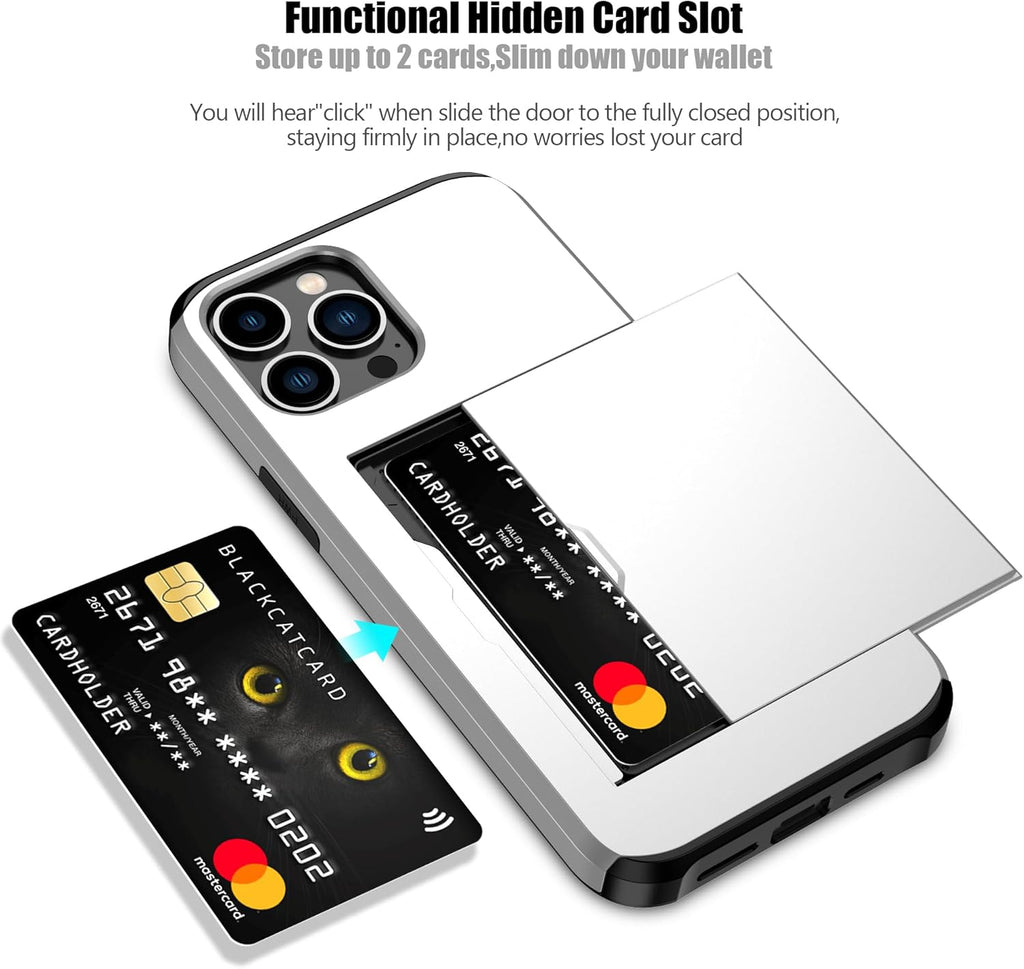 Nvollnoe for iPhone 12 Pro Max Case with Card Holder Heavy Duty Protective Dual Layer Shockproof Hidden Card Slot Slim Wallet Case for iPhone 12 Pro Max for Men&Women(White)