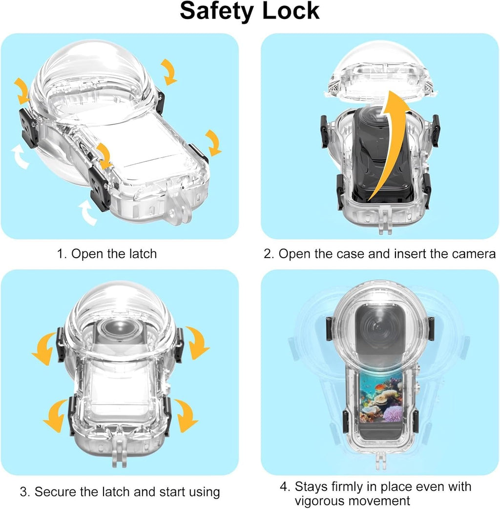 Invisible Dive Case for Insta360 X5, FotStdio Insta 360 X5 Waterproof Case 60m/196ft Underwater Diving Housing Cover Protective Sealed Shell Photography Housings Action Camera Accessories