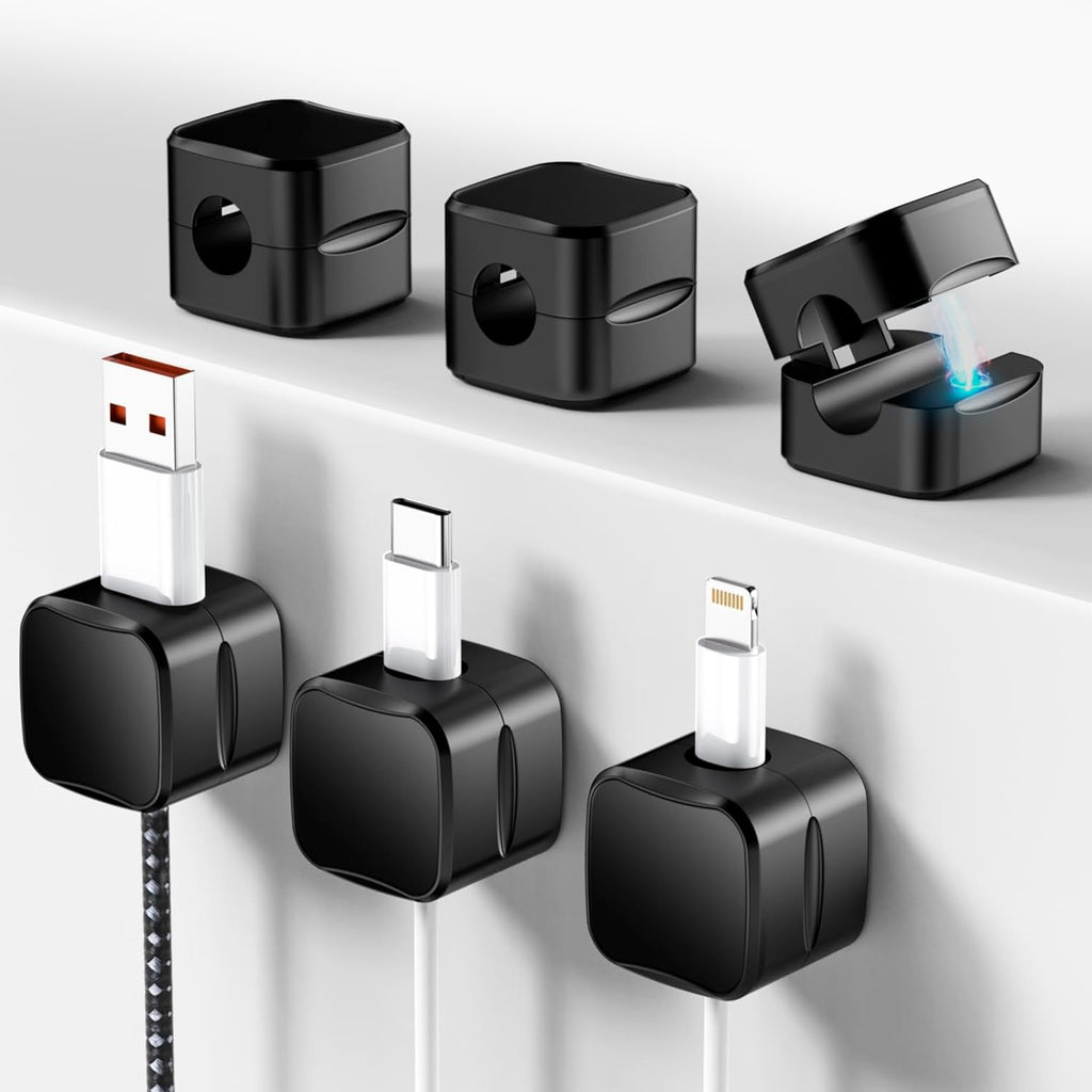 SaiTech IT Pack of 6 Magnetic Cable Clips, Cord Organizer Holder, for Desk Cable Management, Adhesive Wire Keeper for Car, Office Home Desktop, Wall, Night Table