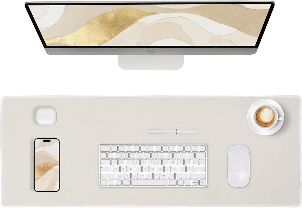 ALOANES Waterproof Mouse Pad with Durable Stitched Edge, XXXL Gaming Keyboard Pad, Non-Slip Rubber Base Mouse Mat, Extended Desk pad for Gamer, Office & Home, Beige Mousepad 35.4''x 15.7''x 0.12''